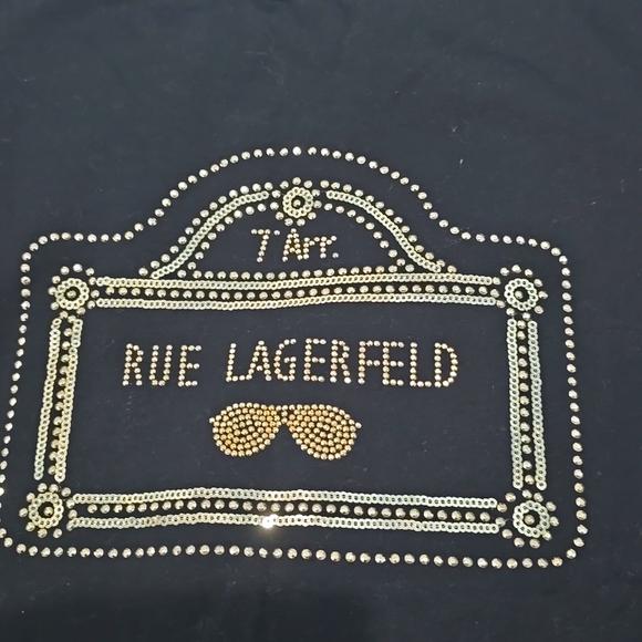 RARE & NEW ✅ KARL LAGERFELD PARIS  Gold Beaded Design T Shirt ✨ NEW - Picture 1 of 9